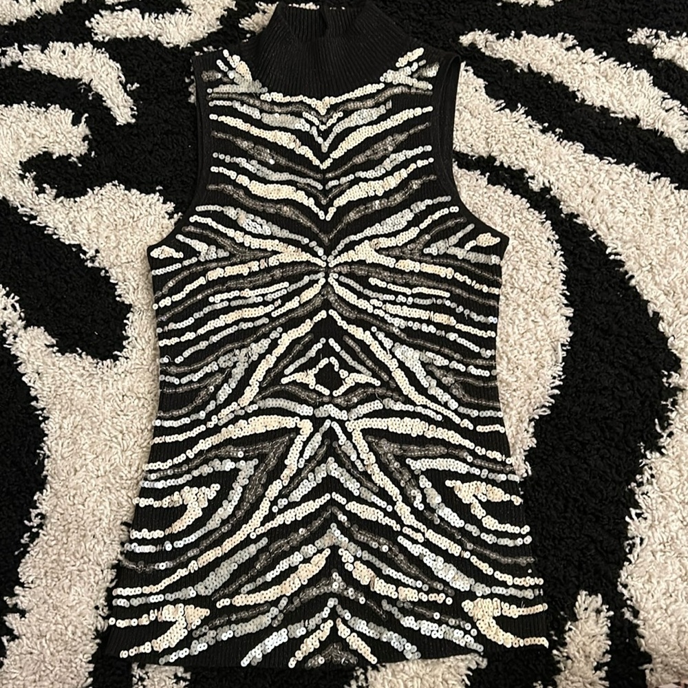 Cache Black Sleeveless Embellished Sequin Shimmer… - image 1